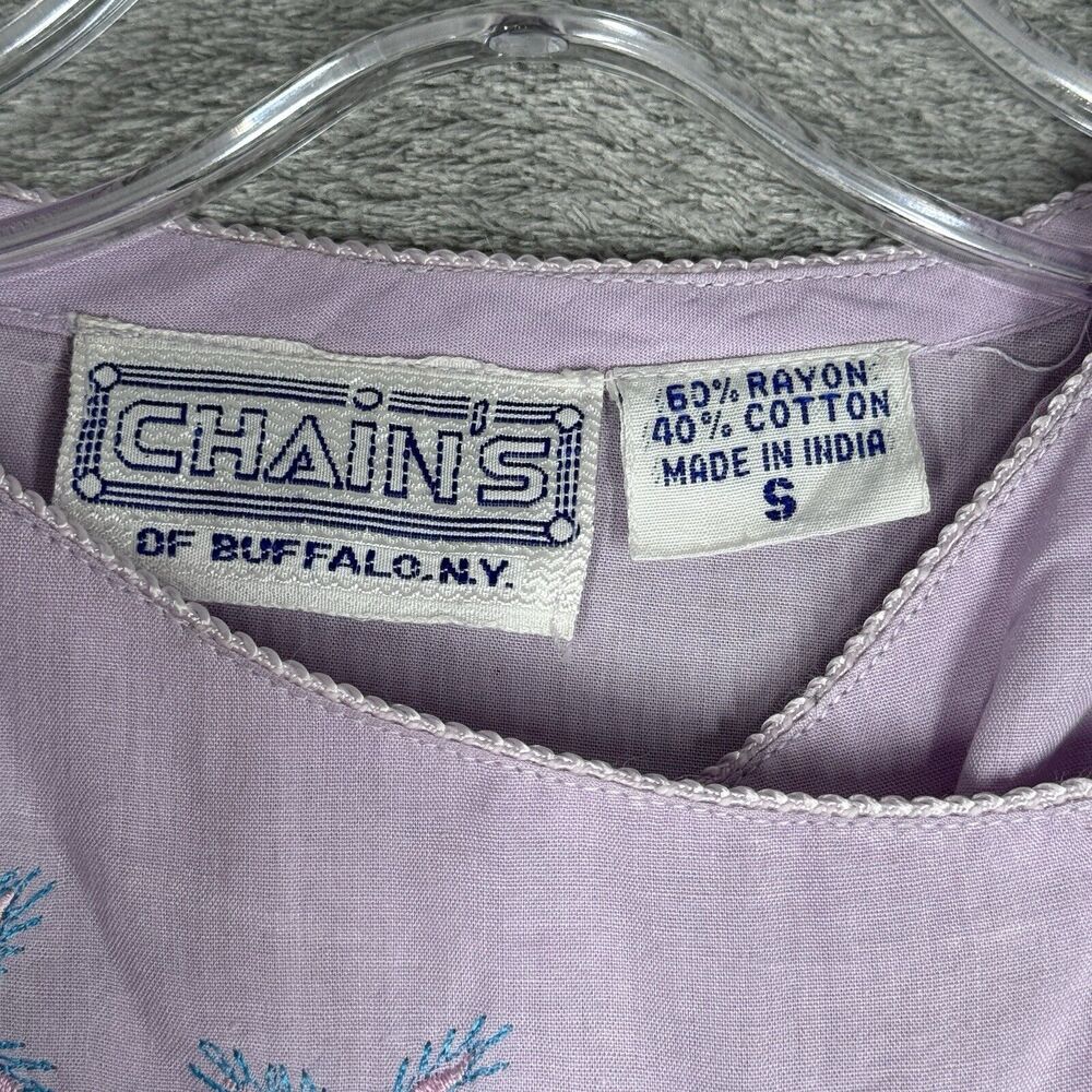 Chains of Buffalo Shirt Womens Small Purple Floral Embroidery Fairy Peasant Boho - Picture 5 of 7